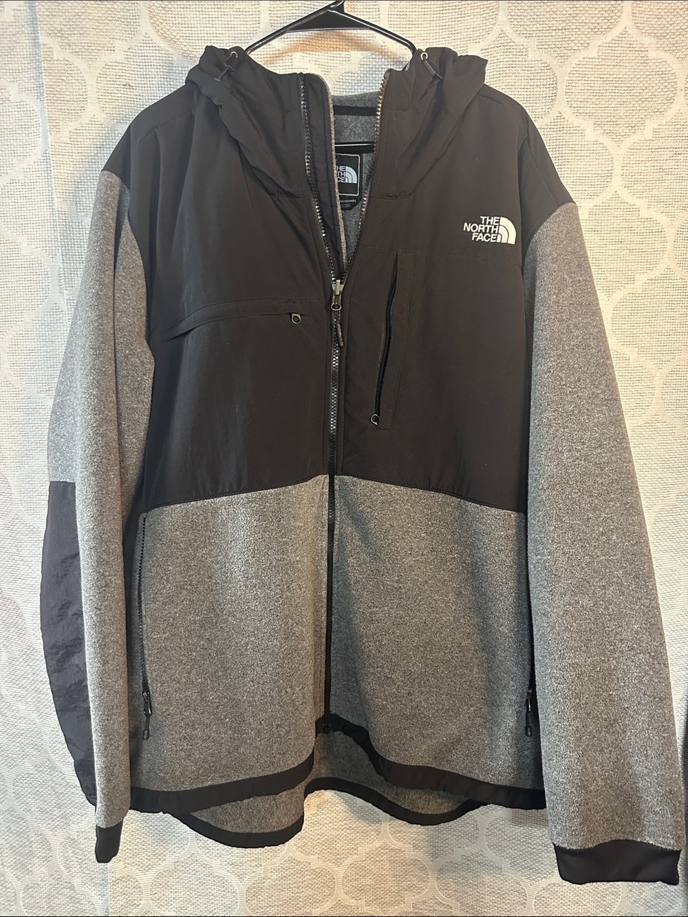 The North Face Retro Denali Hoodie Black Grey Fleece Jacket Men's XXL